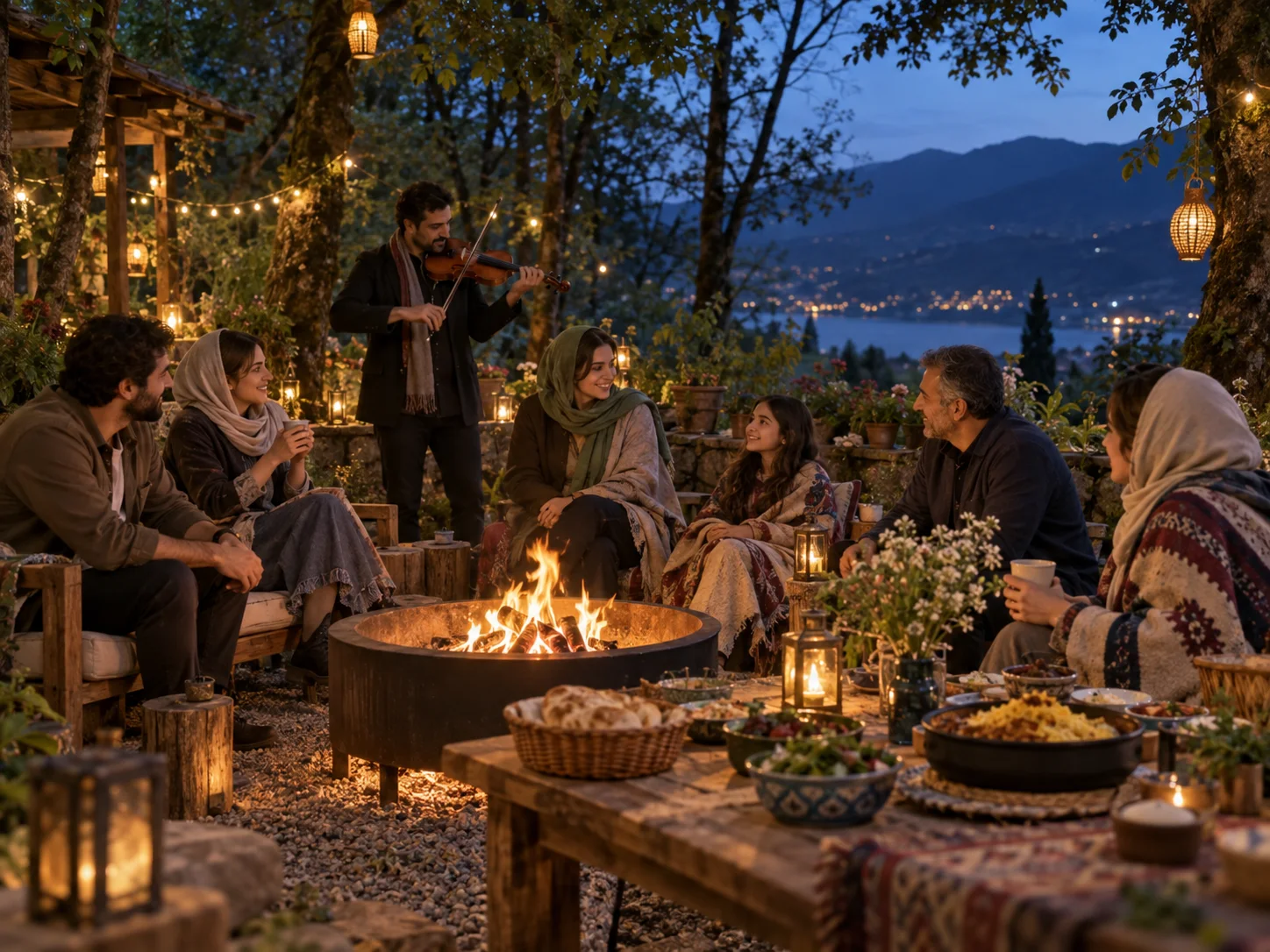 شب صمیمی کنار آتش و موسیقی زنده در رامسر